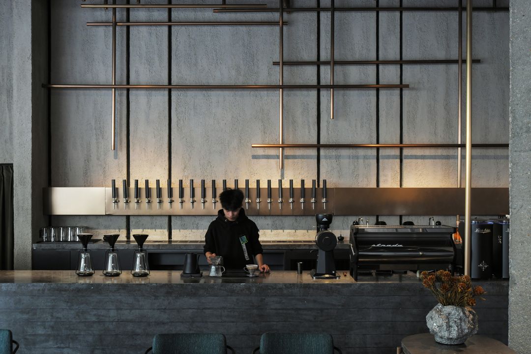 Modern commercial coffee shop interior with industrial design