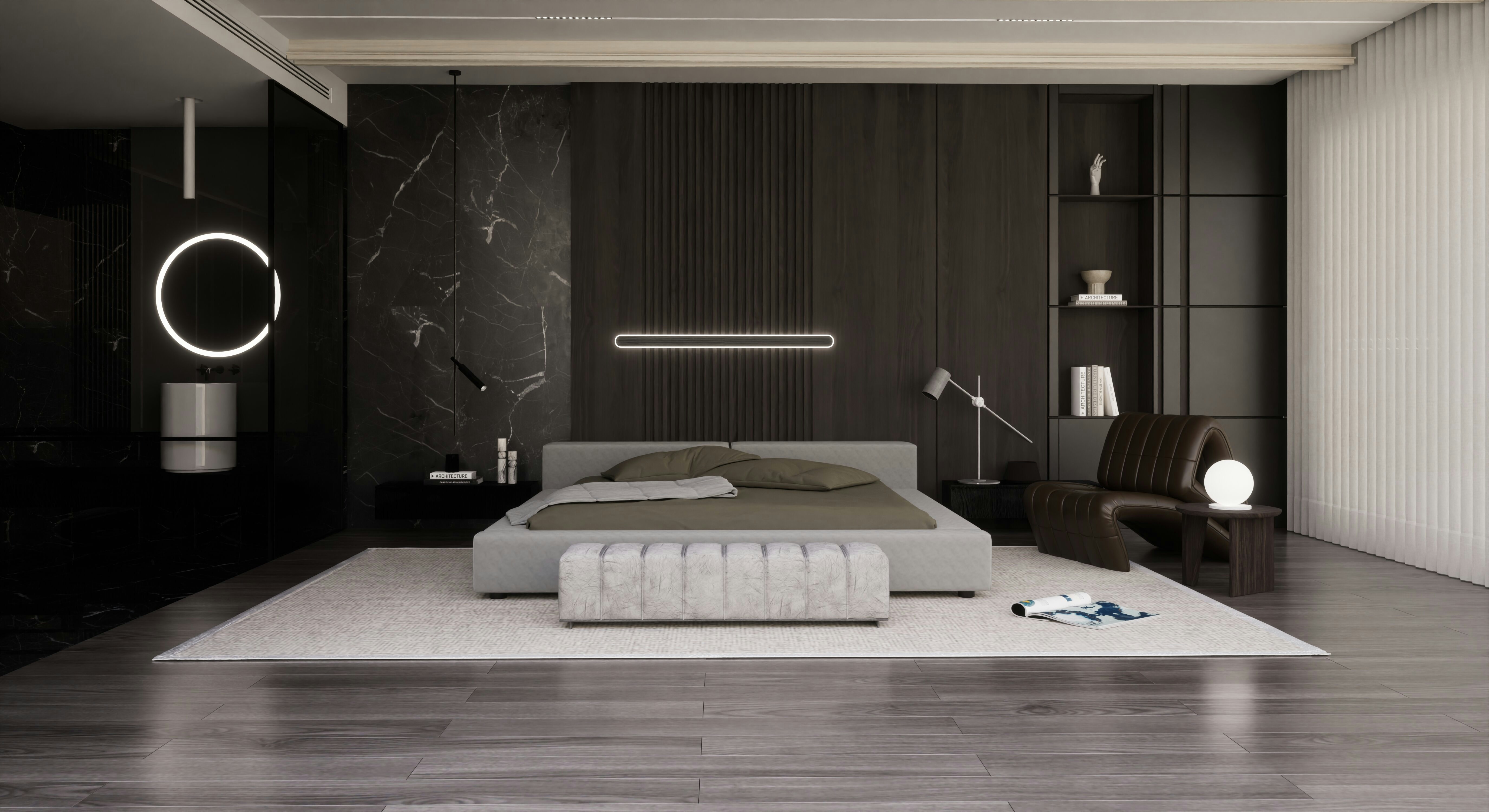 Luxury residential bedroom interior with modern design